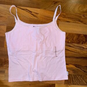 Abercrombie Fitch Pink Lace Trim Cami Tank Top Womens Size L cropped NEW y2k
